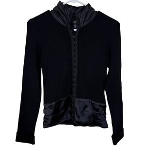 Bebe Corset Closure Y2K Black Satin Trim Fitted Top Ruffle Collar Silk Blend Med